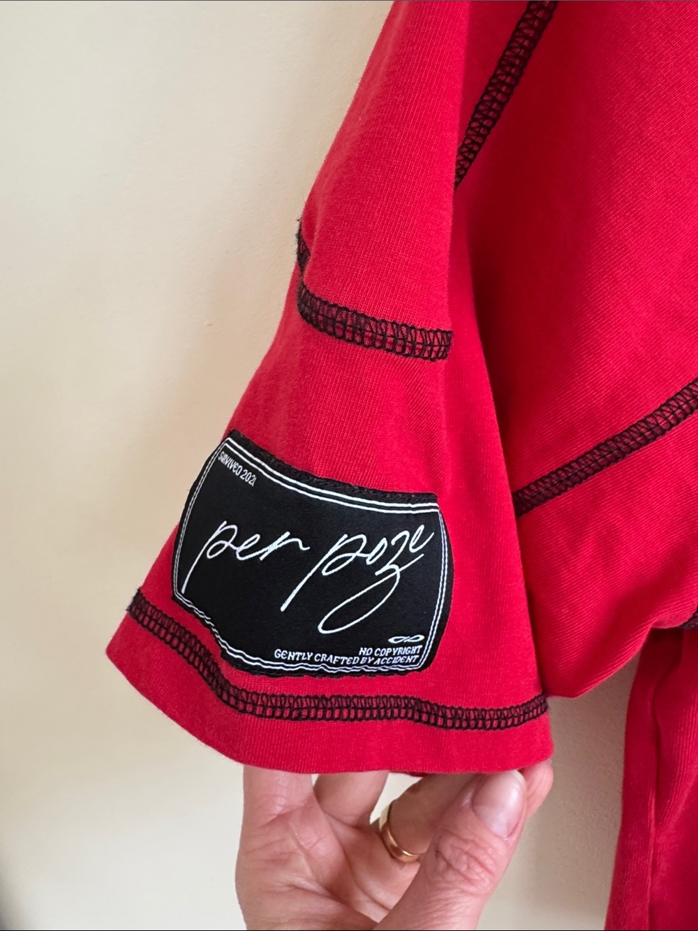 Red Crop Top with Contrast Stitching - - Picture 4 of 5
